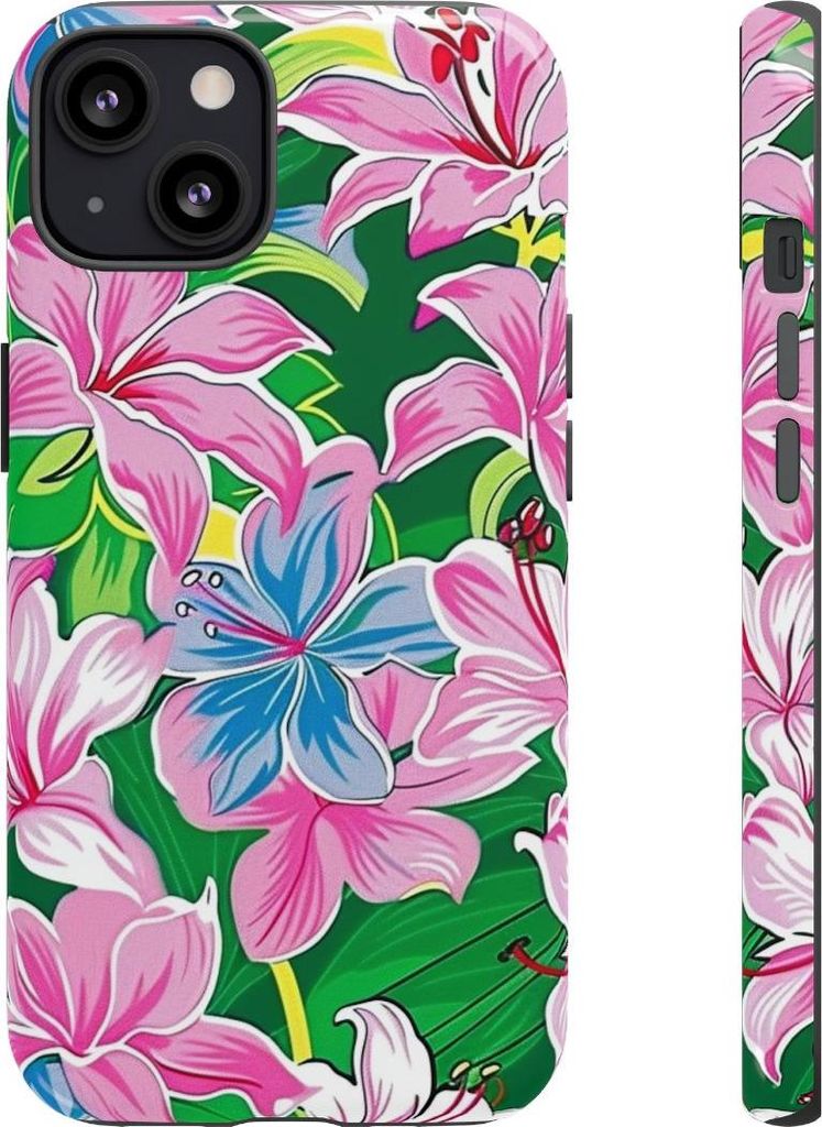 Blumiges Pink-Blau-Muster – Hülle Kompatibel mit iPhone 13
