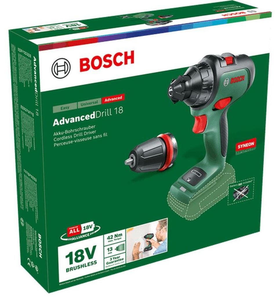 Bosch AdvancedDrill 18, Handbohrmaschine, Ohne Schlüssel, Bürstenlos, Grün, 1,3 cm, 1350 RPM
