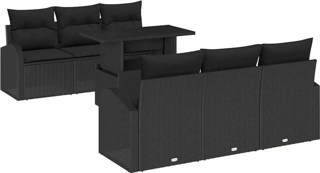 (Robust Möbel) Gartensofa-set - elegantes Design - Sitzgruppe mit Sofa, Tisch - mit Kissen 7 pcs Schwarz Poly Rattan - Terassenmöbel DEMöbel...