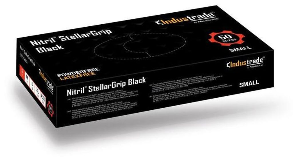 Industrade unisex Einmalhandschuhe Nitril StellarGrip Black schwarz Größe S 50 St.