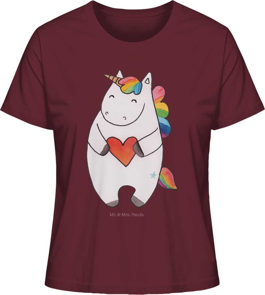 Mr. & Mrs. Panda Oberteil Damen Einhorn Herz Größe XL - Burgundy - Geschenk, Kurzarmshirt, Lustig, Freundin, Einhörner, Unicorn, T-Shirt, Basic ...