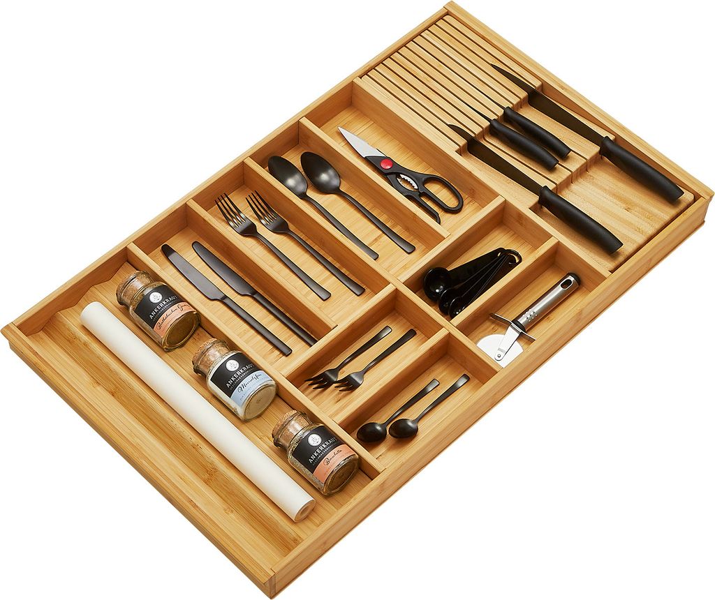 ORGA-BOX-1 BAMBUS Besteckeinsatz mit 10 Fächern für Blum Tandembox / Antaro Schubladen 819 x 473 x 56 mm im 90er Schrank
