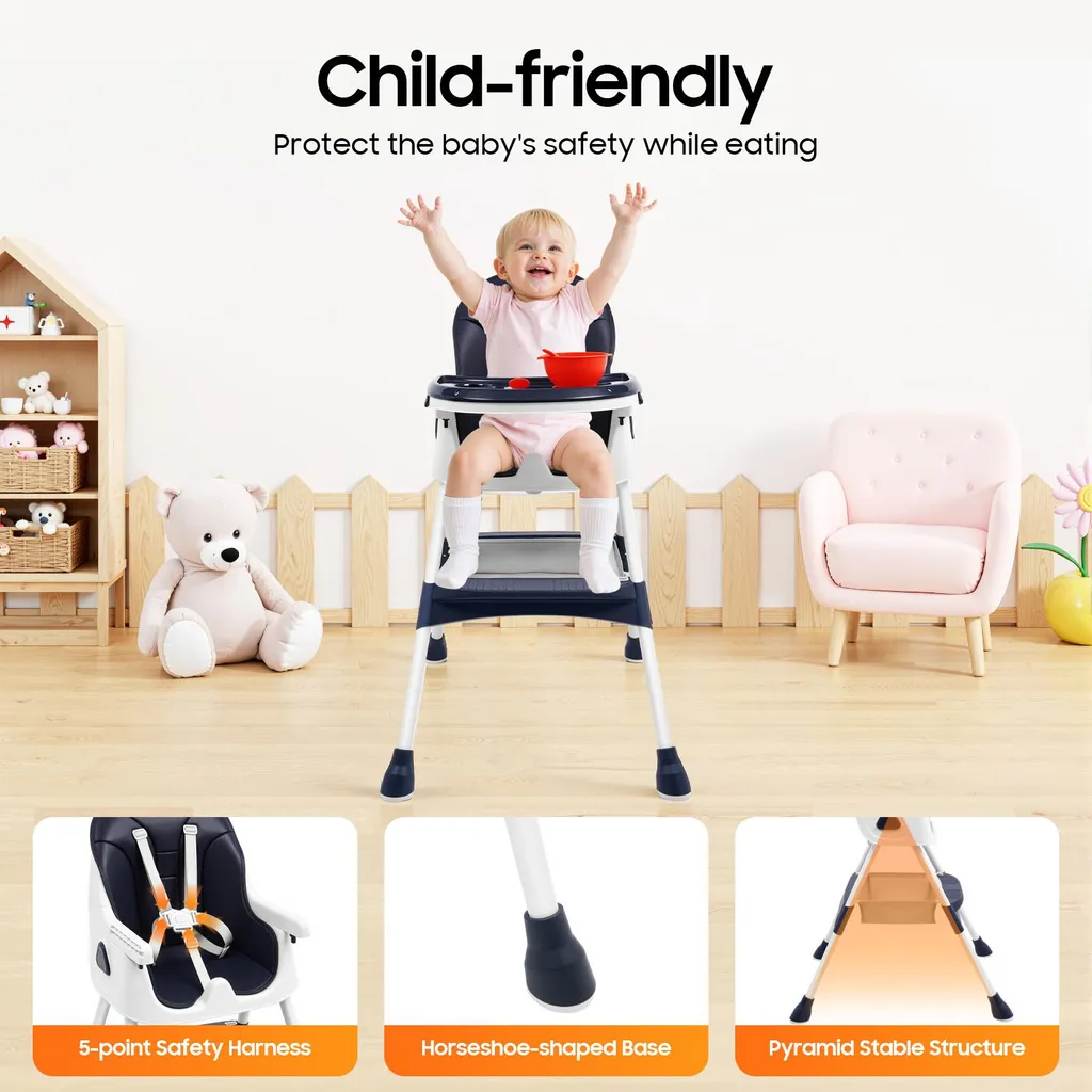 Siège de table bébé bleu évolutif avec tablette amovible et sécurité