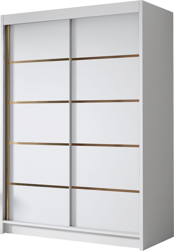 MIRJAN24 Schiebetürenschrank Lungo IV, Kleiderschrank mit Kleiderstange, mit zwei Schwebetüren, Garderobe (Farbe: Weiß)