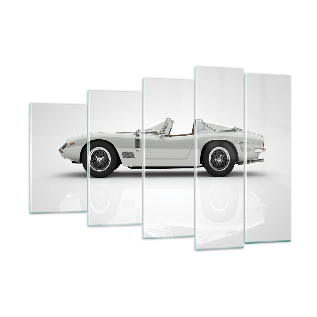 Bilder auf glas - 5 Teile - Sportlich Auto Vintage - 150x100cm - Glasbilder - Wandbilder - Bilder - zum Aufhängen bereit - Wanddekoration aus Glas...