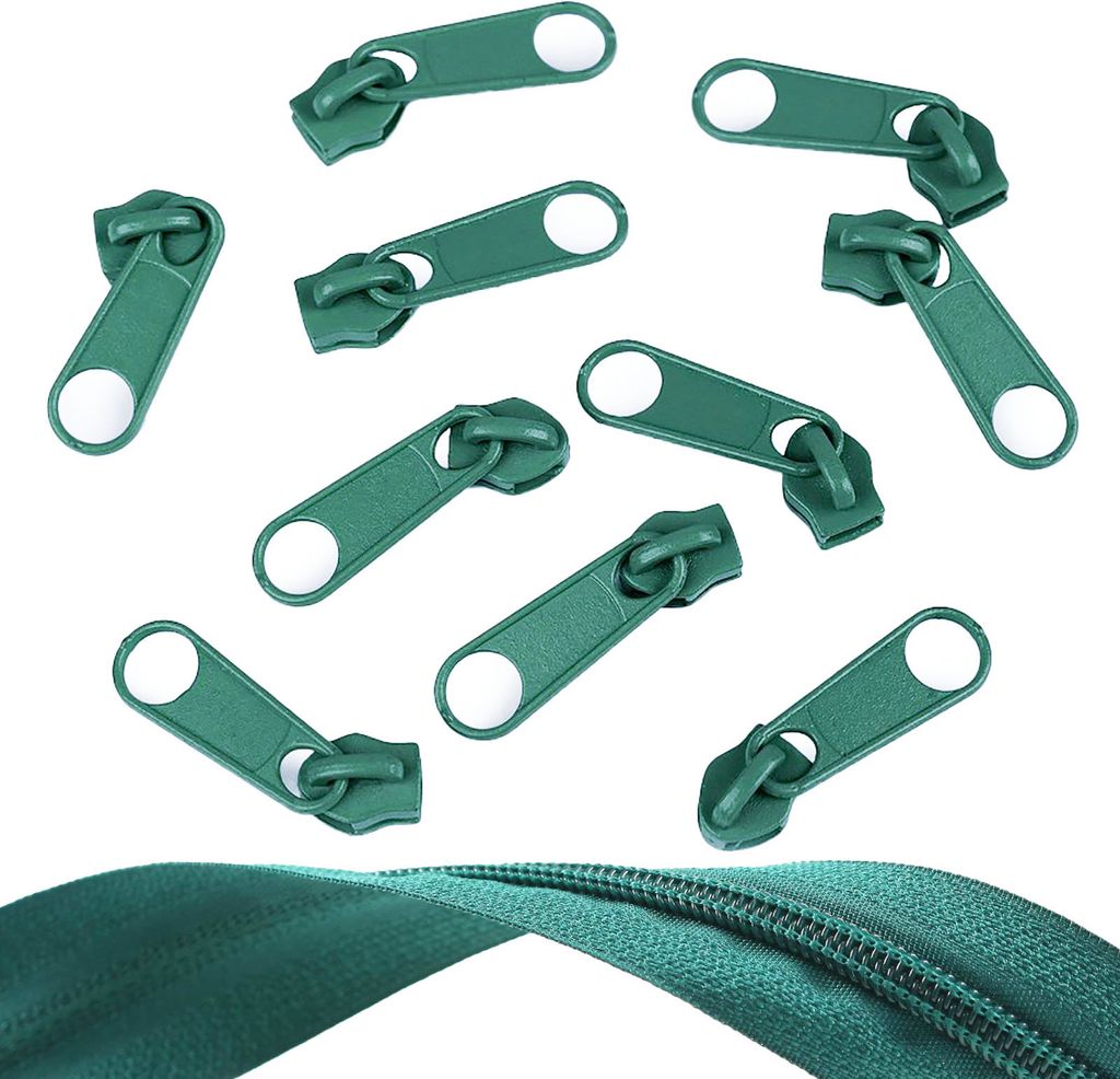10 Reißverschluss Zipper für Endlosreißverschluss, 5mm, Farbauswahl, Farbe:amazonas