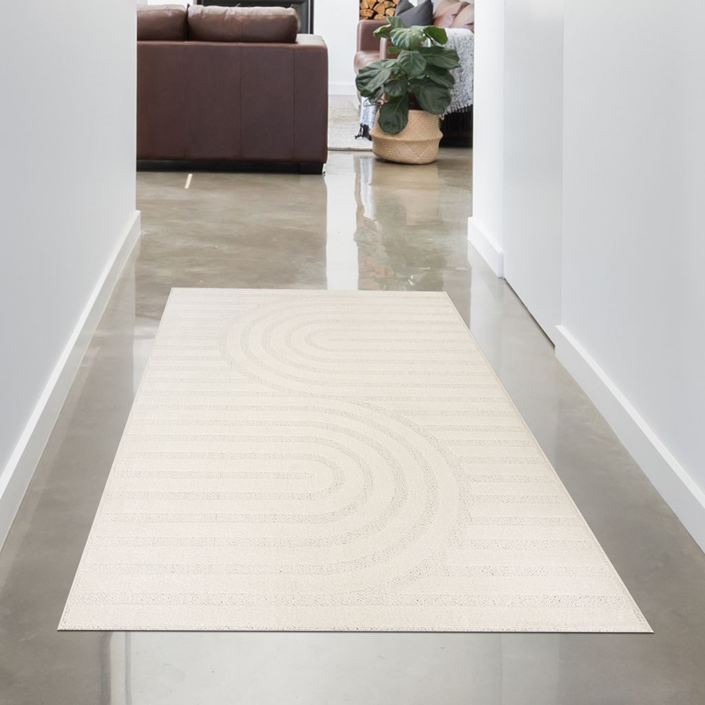 Wohnzimmer Schlafzimmer Teppich mit schimmerndem Effekt strapazierfähig in creme Größe - 80 x 300 cm