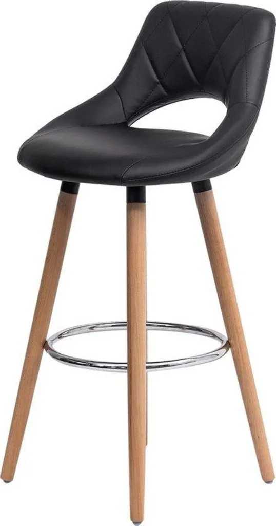Tabouret de bar ergonomique similicuir noir pieds métalliques stables