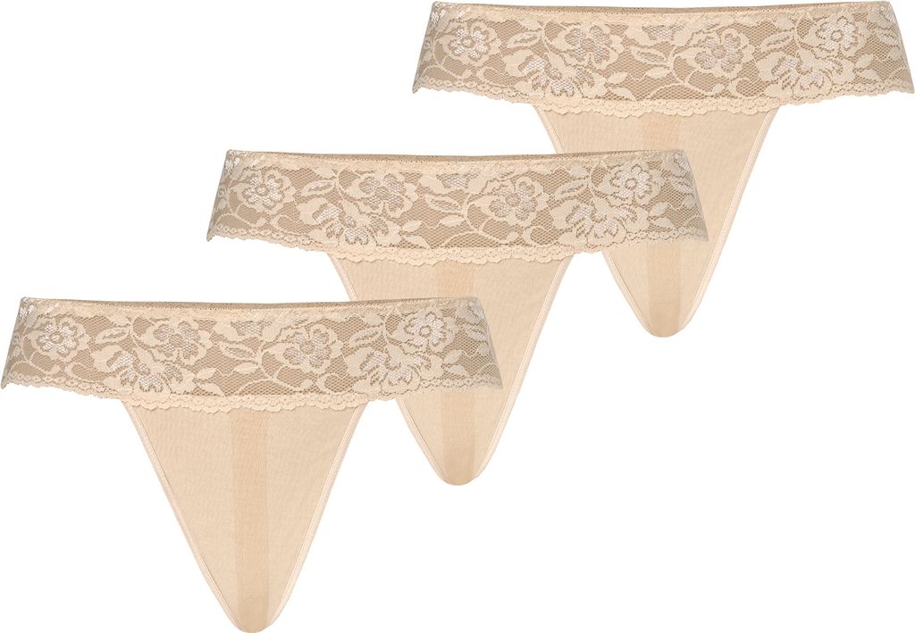 Teyli 3er Pack: Damen Tanga mit floraler Spitze Comfo Female 318-3 beige XS