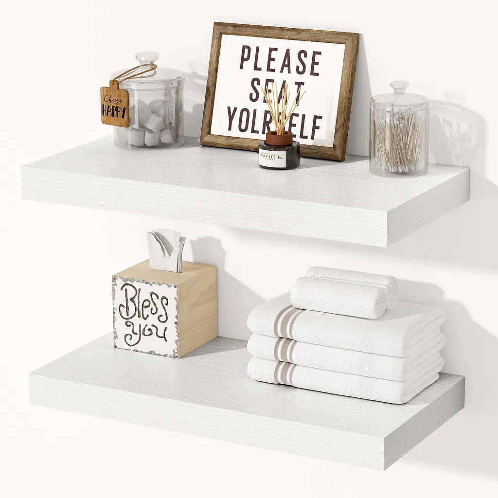 Lot de 2 étagères murales blanches en bois MDF extra-profondes 40 cm