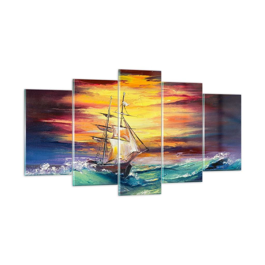 Bilder auf glas - Meer Welle Boot - 160x85cm - Glasbilder - Wandbilder - Kunstdruck - zum Aufhängen bereit - Wanddekoration aus Glas - Glas Bilder...