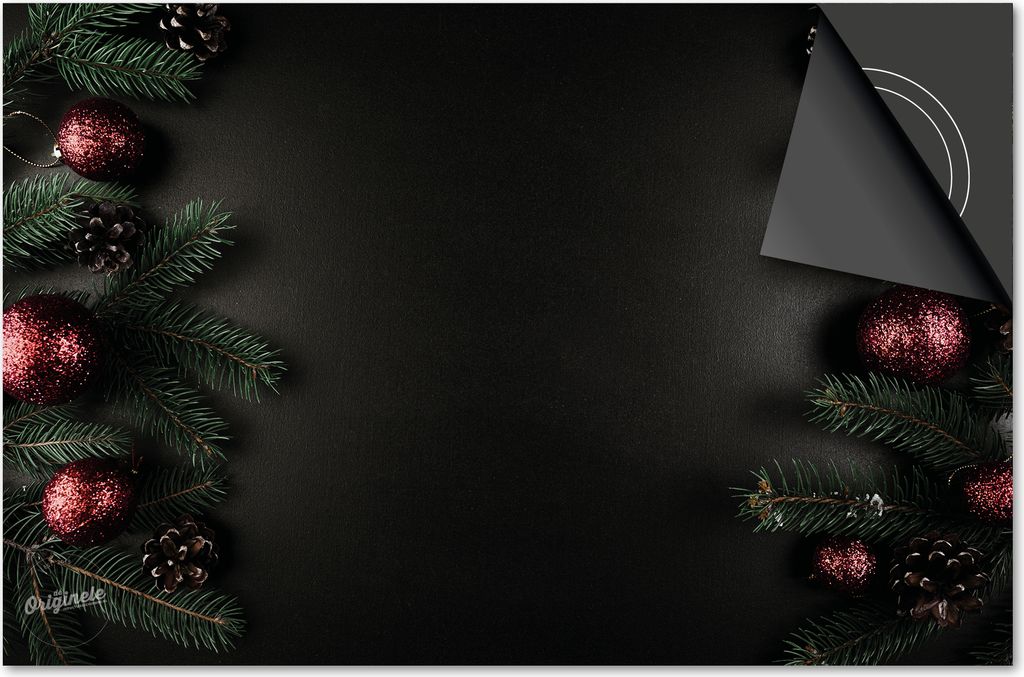 Induktionsschutz 77x51 - abdeckplatte Induktion matt- Dietrix Kochfeldschutz- Exklusive - Weihnacht- Rote Kugeln auf Schwarz