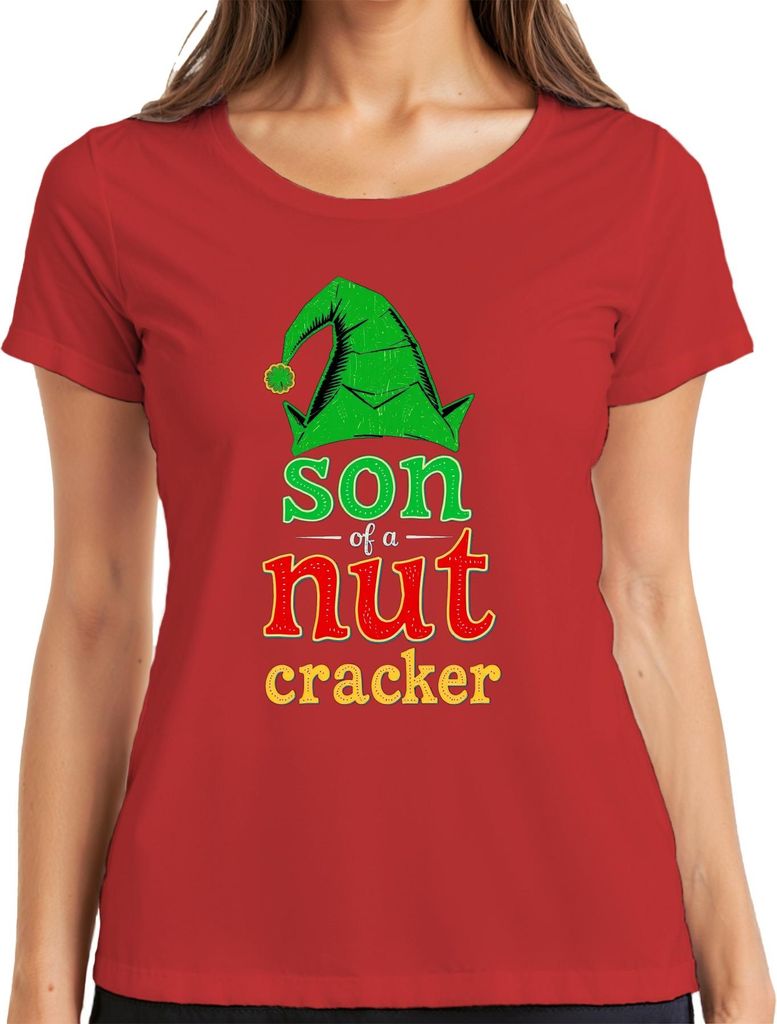 Weihnachtswichtel Elf Mütze son of a nutcracker lustig Geschenk Damen T-Shirt, Rot, XXL