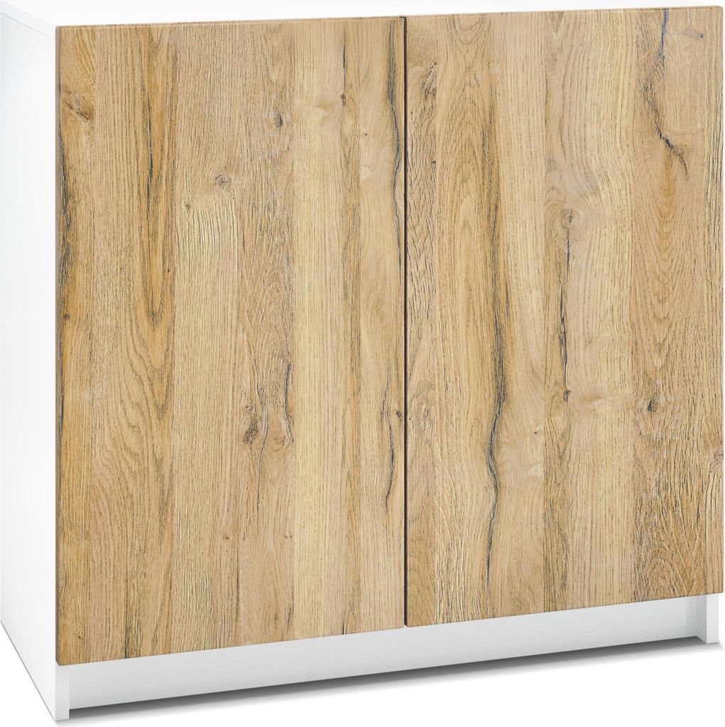 InnoFurn Kommode Elona, Büroschrank mit Soft-Close & Push-to-Open, Aktenschrank, Bürokommode, Home Office & Büro, Weiß/Eiche Natur (82 x 78 x 3...