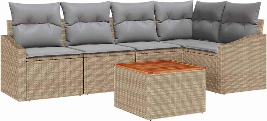 Gartensofa-set mit Kissen 6 pcs Beige Poly-Rattan