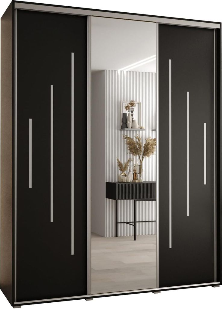 MEBLE KRYSPOL Davos 13 Schrank, drei Türen - 235,2x190x60 cm - Schwarz Schwarz Silber