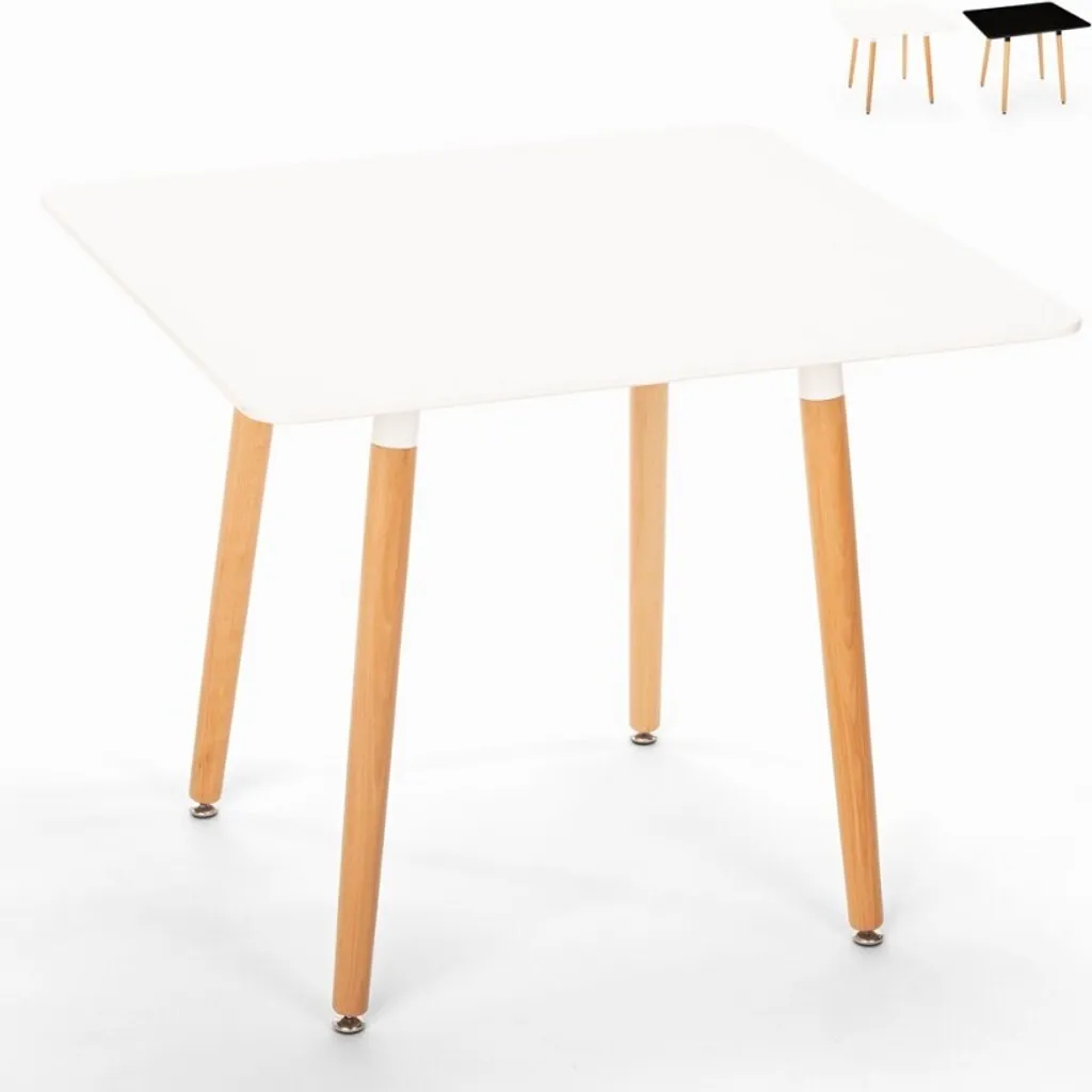 Table carrée scandinave 80x80cm Wooden blanc pour cuisine et repas