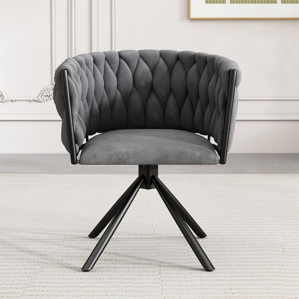 Samt-Esszimmerstuhl(1 Stk)heller Luxus-Wohnzimmer-Schlafzimmer-Drehstuhl, Freizeit-Drehstuhl mit vier Stützbeinen aus Metall