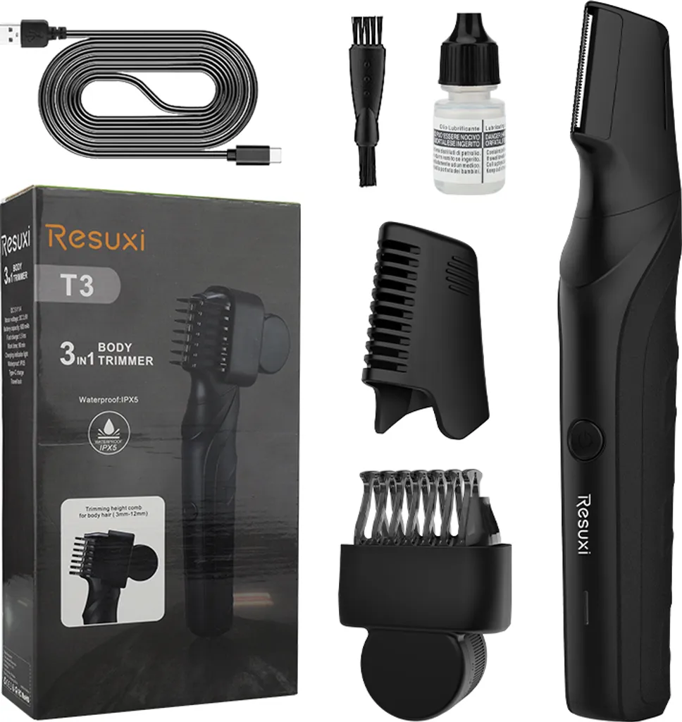 Tondeuse Corps Homme XT3 avec Sabots Précision - Kit de Rasage 3 en 1 Noir