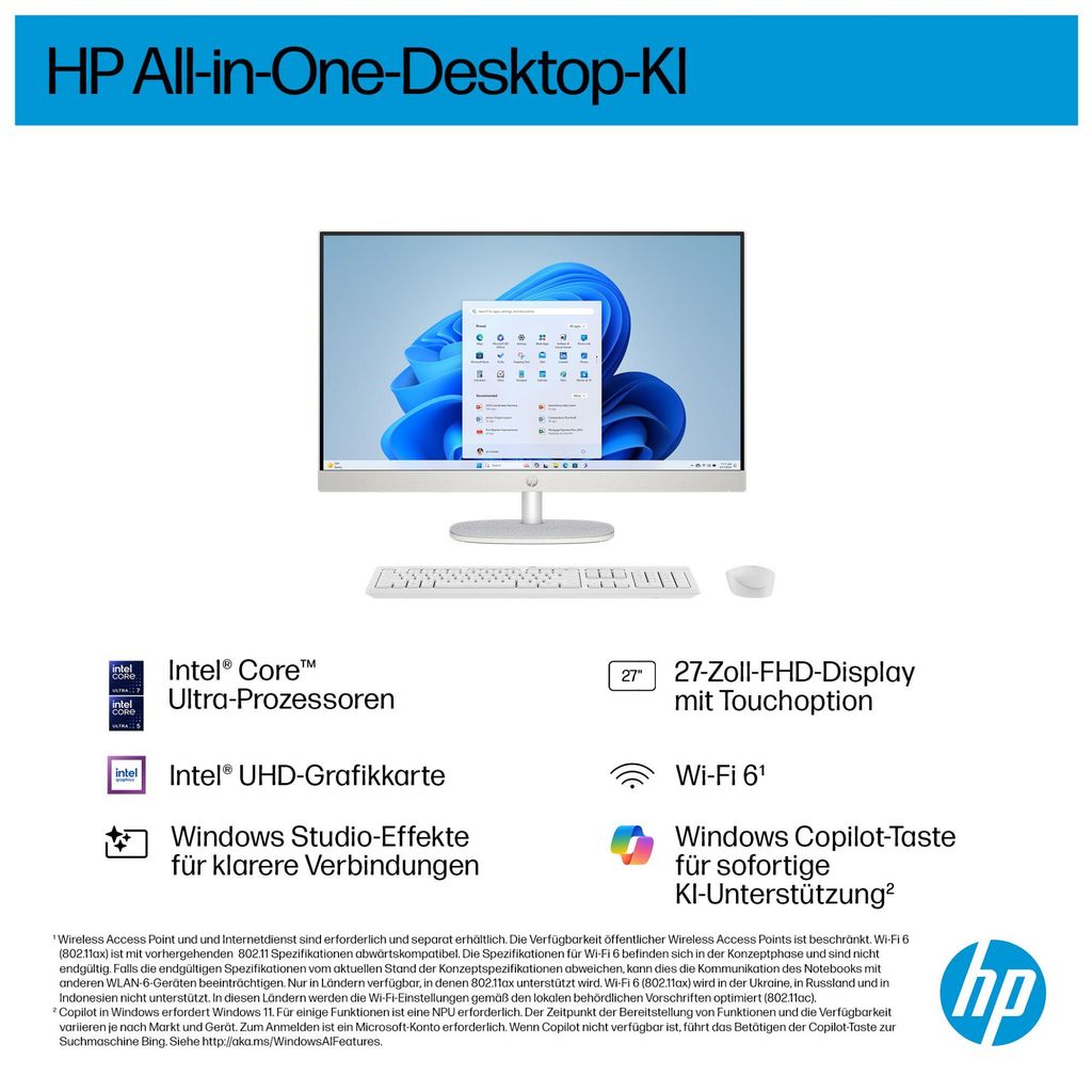 HP AI 27-cr2275ng - All-in-One (Komplettlösung) - Core Ultra 7 255U - RAM 16 GB - SSD 512 GB - NVMe