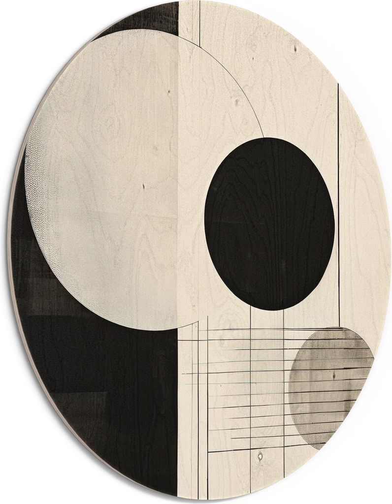 DEQORI Holzbild Ø 50 cm 'Geometrischer Dreiklang' Bild auf Holz Wandbild Kunstdruck
