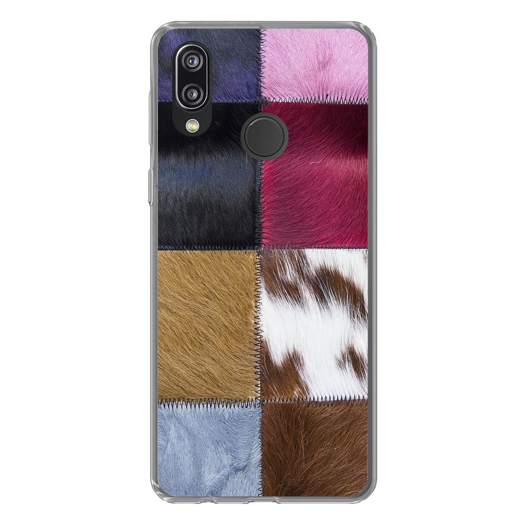 MuchoWow Handyhülle Schutzhülle Hülle für Huawei P20 Lite (2020) Ein farbenfroher Karoteppich mit unter anderem Kuhfell Silikon Softcase Hand...