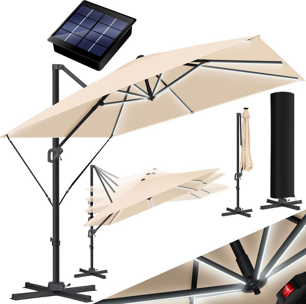 KESSER Sonnenschirm Ampelschirm SUN XL 300 x 300 cm Inkl. Abdeckung +Windsicherung Drehbar Neigbar Kippbar Marktschirm Groß 360° Rotation, Gart...