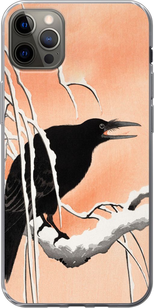 MuchoWow Handyhülle Schutzhülle Hülle für Telefoonhoesje iPhone 13 Pro Max Krähe - Zweig - Vintage - Japanisch Silikon Softcase Handy Hülle...