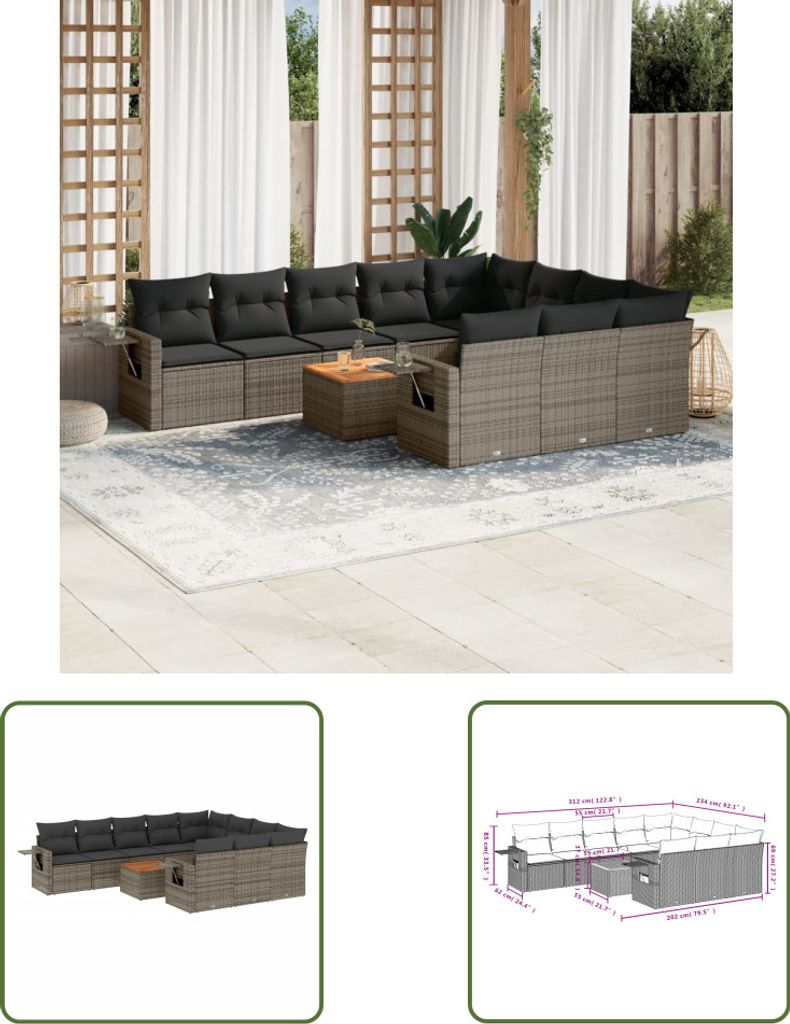 The Living Store 11-tlg. Garten-Sofagarnitur mit Kissen Produktbild 