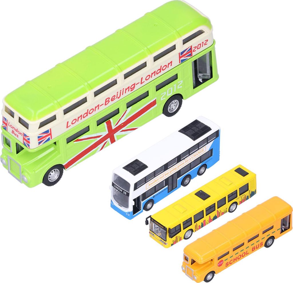 4Pcs Alloy Bus Toys Set Early Educational Pull Back Vehicle Model for Children Kids ToysD