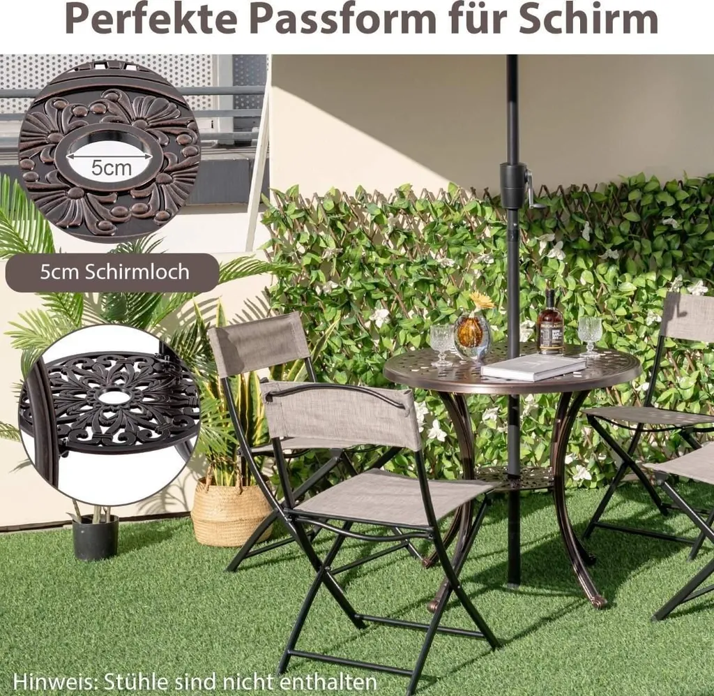 Table de terrasse pour repas d'été, aluminium robuste avec parasol - 4