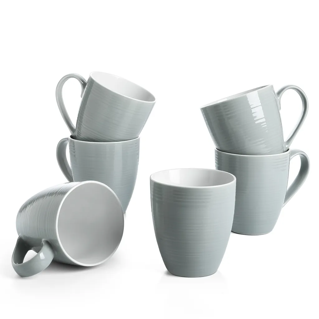 Set 6 Mug DOWAN 17oz Grigio per Ufficio e Casa - Anti-Macchia
