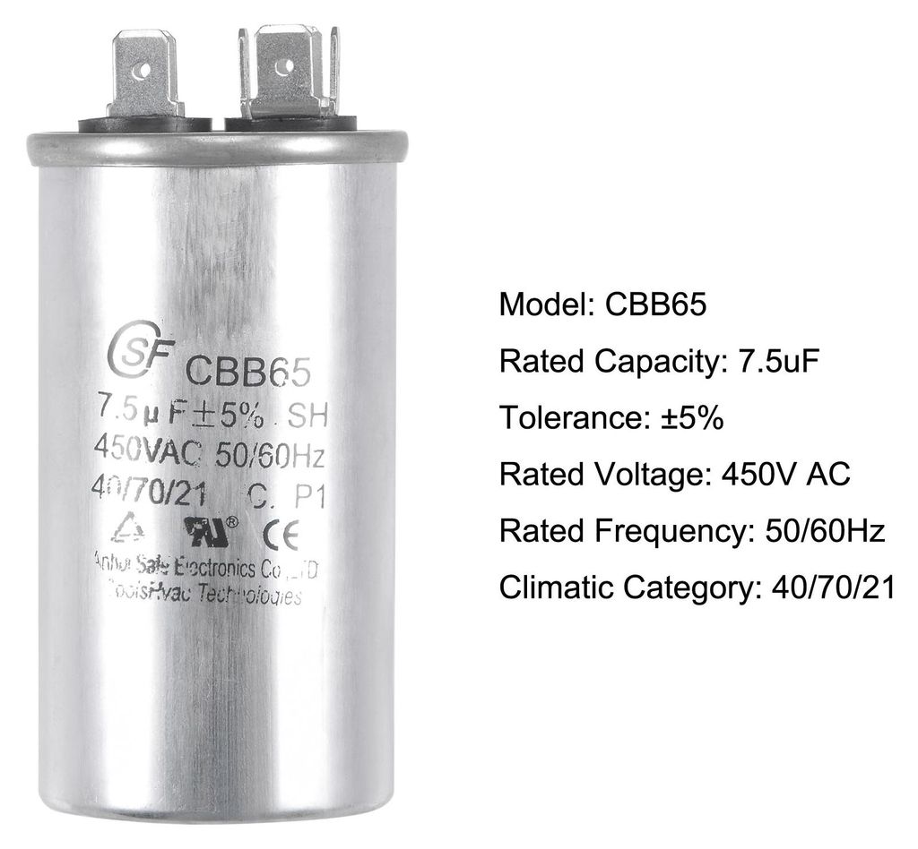 2 Stš¹ck Motorkondensator Arbeitskondensator CBB65 7,5uF 7,5mfd 450V AC 40/70/21 Aluminiumgeh?use mit Anschluss fš¹r Klimaanlage