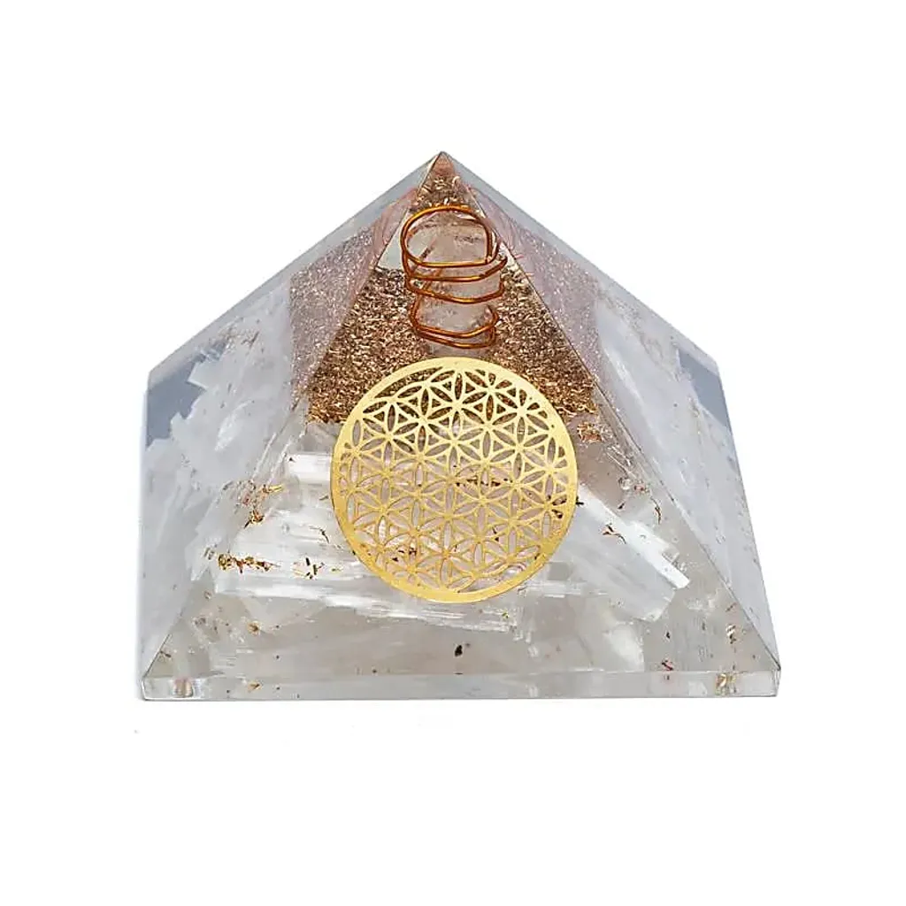 Orgonite Pyramide Sélénite Fleur de Vie contre le Stress et Ondes