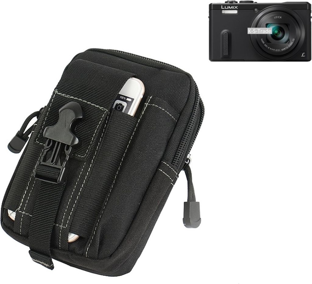 K-S-Trade Holster Kamera-Tasche kompatibel mit Panasonic Lumix DMC-TZ61 Gürtel-Tasche mit Extrafächer schwarz 1x