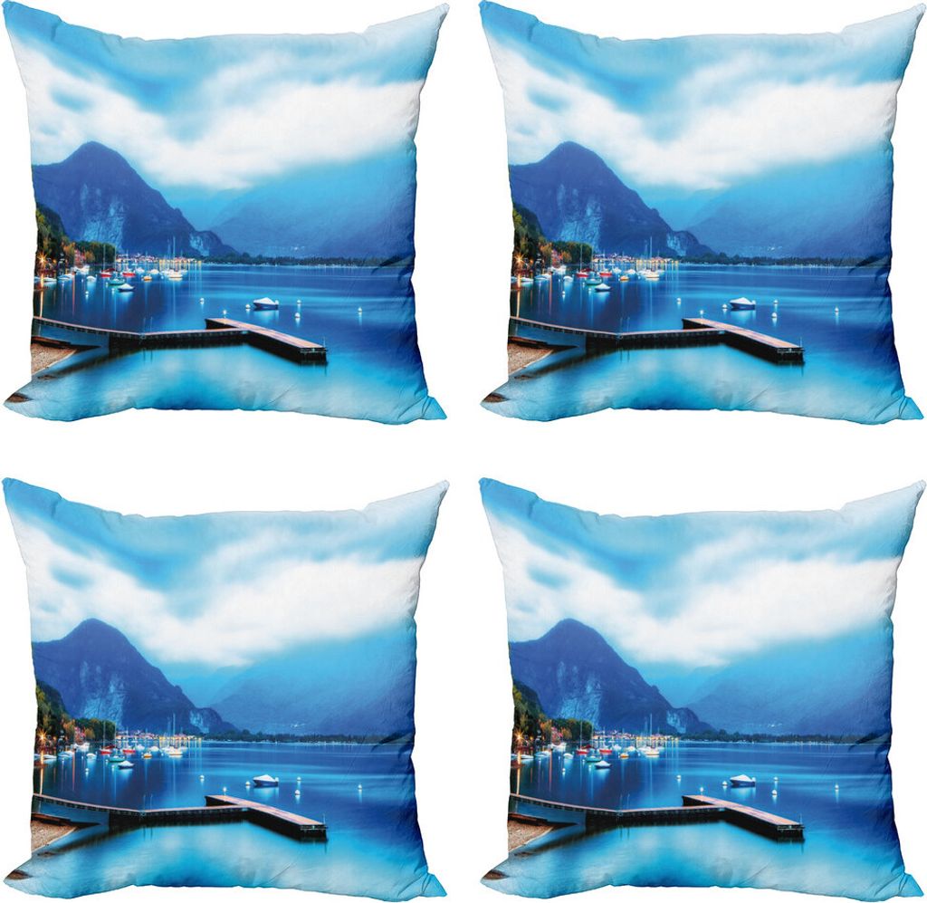 ABAKUHAUS Land Kissenbezug Set (4 Stück), Italian Harbor Village, Moderner Doppelseitiger Digitaldruck, 40 cm x 40 cm, Blau