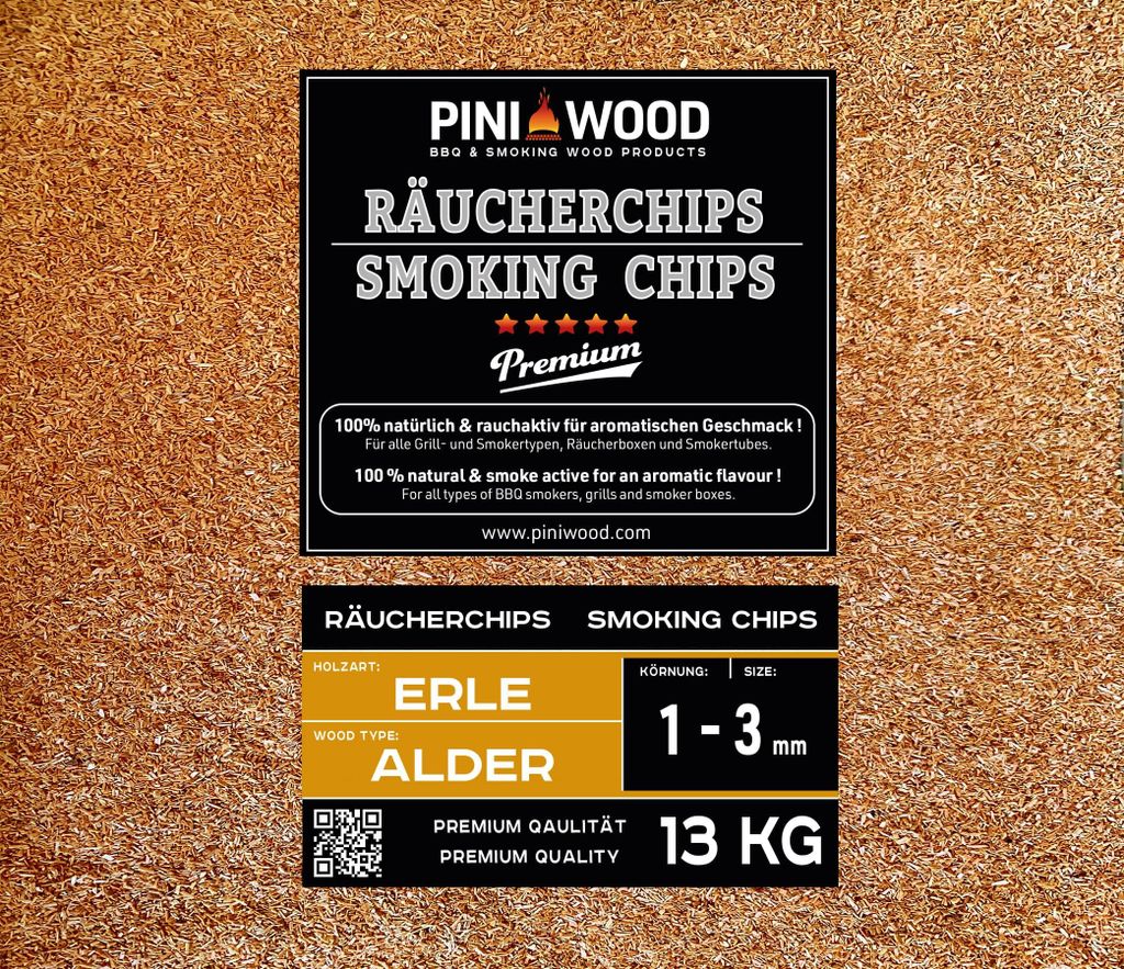 PINI 13 Kg Räucherchips Erle ohne Rinde 1-3 mm Smoking Produktbild 