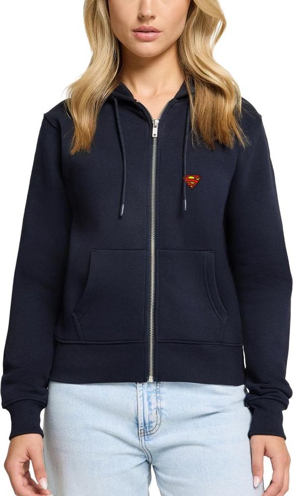 Spreadshirt Superman Original Logo S-Shield Stick Kapuzenjacke Damen, XXL, Navy