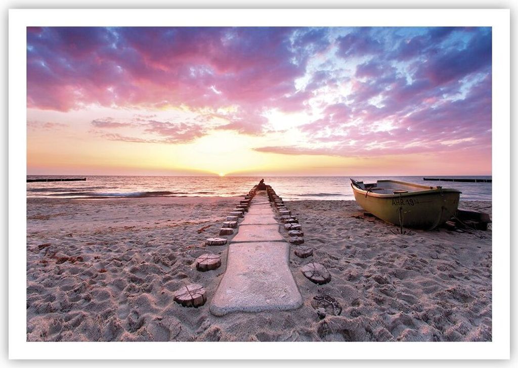 Poster - Poster ohne Rahmen - Boot Strand Himmel - 100x70 cm - Wand Bild - Wanddeko - Wandbilder - Kunstposter - Wandposter - Bilder - Kunstdruck -...