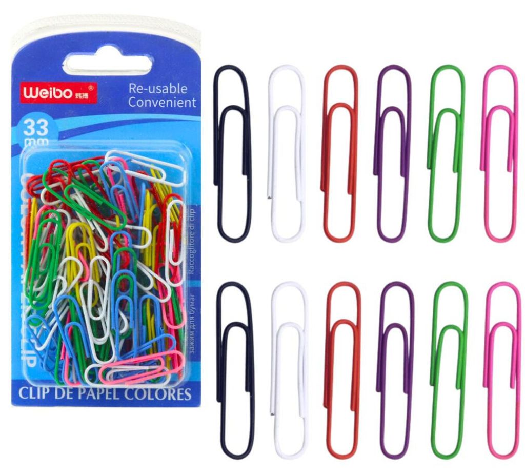Set mit bunten Büroklammern 33 mm, 90 Stück.