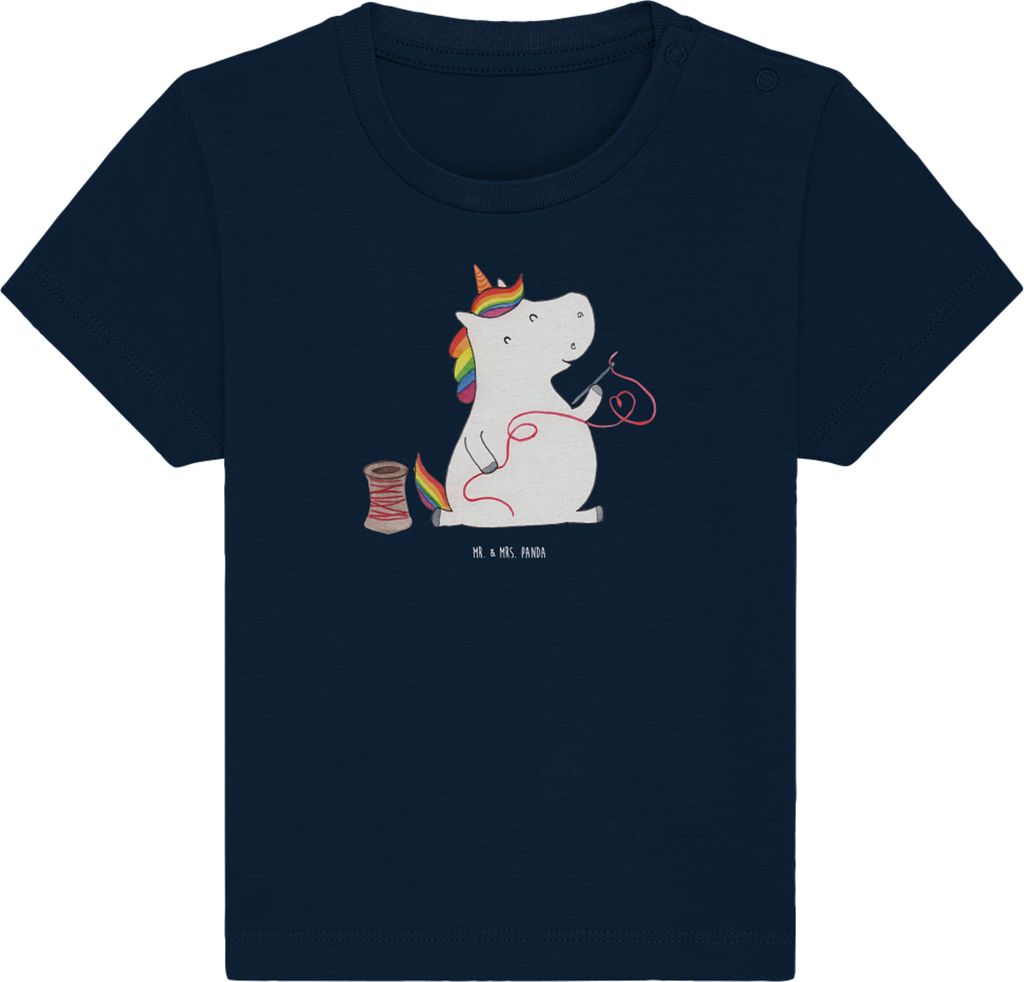 Mr. & Mrs. Panda Organic Baby Shirt Einhorn Näherin 24. - 36. Monat - French Navy - Geschenk, Freundin, Häkeln, Nähen, Top, Unicorn, Babyshirt, ...