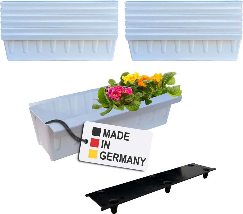 BURI 12 Euro-Paletten Blumenkästen-Einsätze inkl. Bewässerungsmatte | mit Hängesystem zum Einhängen | 37,3cm Weiß | Pflanzkasten für Europal...