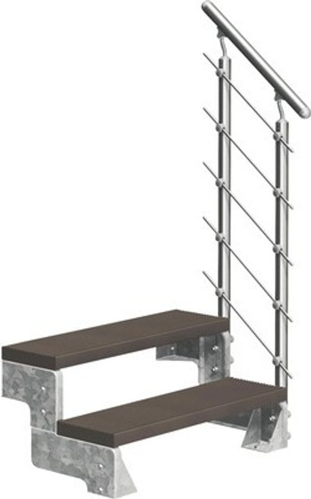 Aussentreppe Pertura Tallis mit Prova Geländer 2 Steigungen 80 cm dunkelbraun