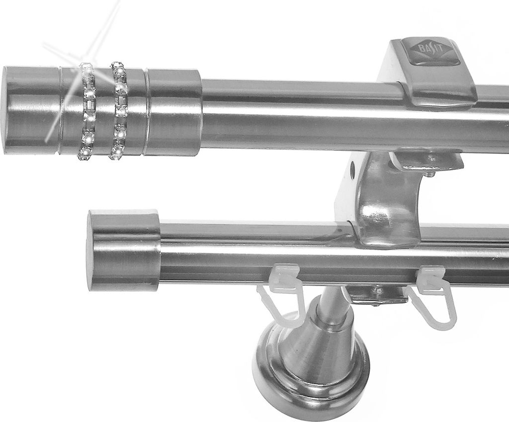 Rohr + Innenlauf Gardinenstange Ø 20mm Edelstahl Look 2-läufig Wandträger H60 RI