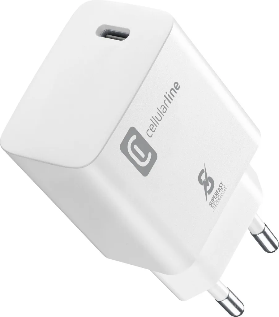 Chargeur Secteur 25W USB-C Cellularline avec Câble PD Compact Blanc