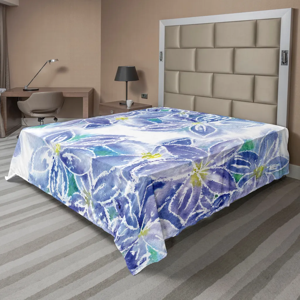 Drap de lit anti-ternissement fleurs aquarelle 260x228, confort durable