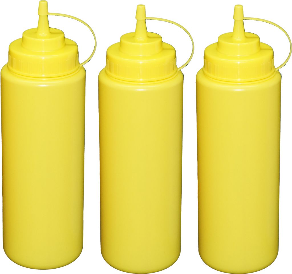 3 Stück gelbe Quetschflaschen 1 Liter Dosierflasche Spenderflasche Dressingflasche