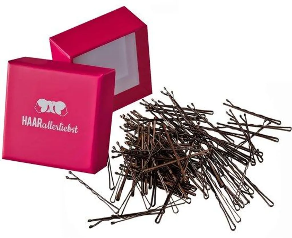 Pinces à chignon marron 5 cm pour femmes - Lot d'épingles avec boîte rouge