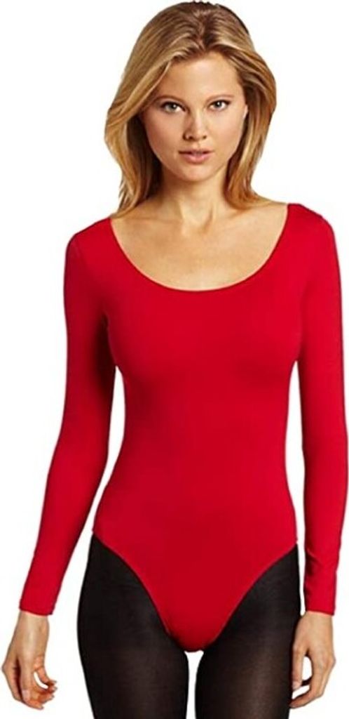 Damen Ballettanzug Langarm Bodys Gymnastikanzug Ballett Trikot Einteiler Body Rundhals Langarm T-Shirt Bodysuit