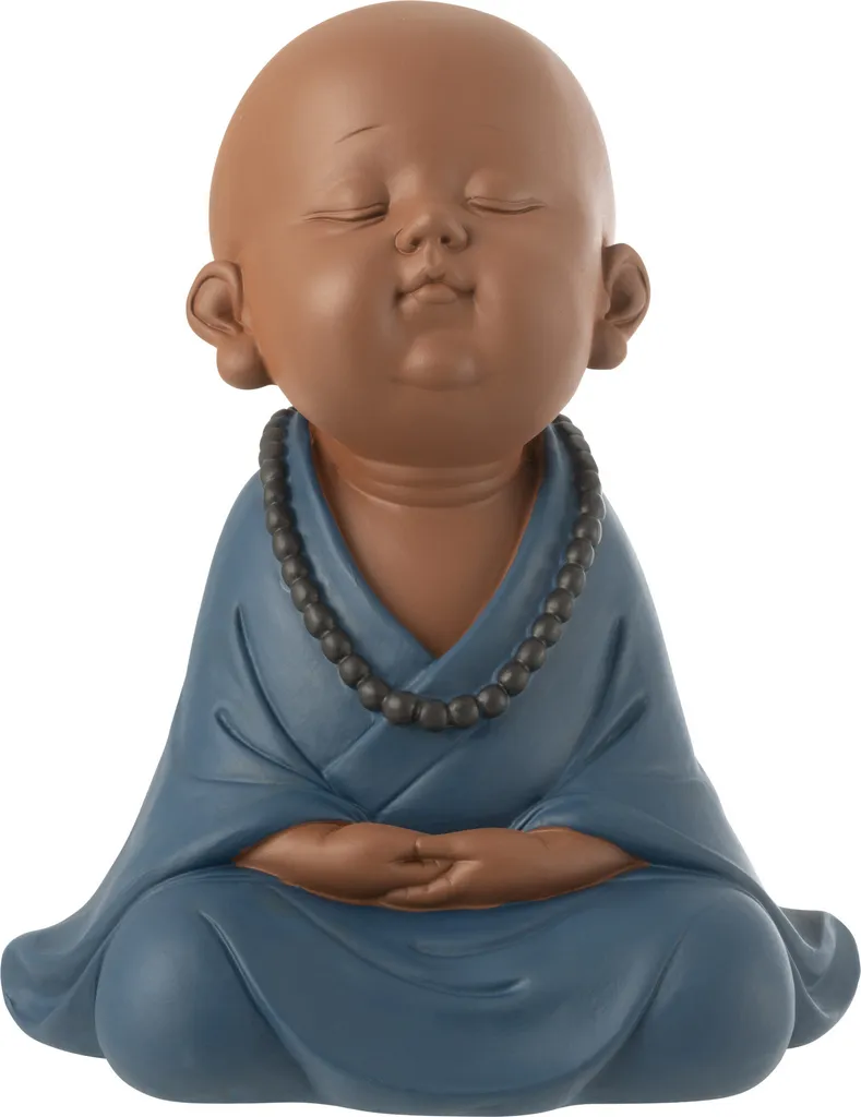 Figurine Moine Bouddha Zen Bleu Large en Résine Style Contemporain